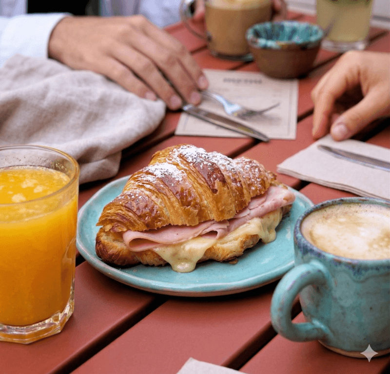 Café + zumo + medialuna 9.50€